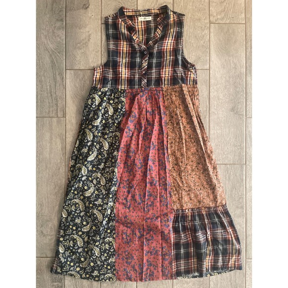 NATURAL LIFE Dresses & Skirts - Natural Life Patchwork Midi Dress Plaid Floral Paisley Cotton Sleeveless Medium